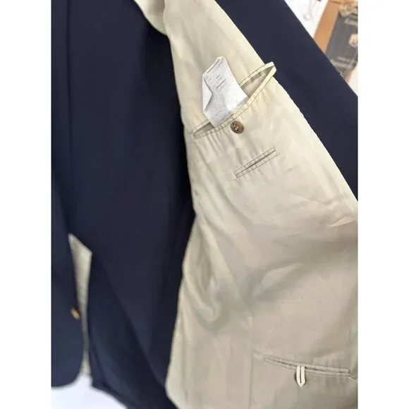 PAUL STUART Sport Blazer 100% Wool Navy Blue Jacket Gold Buttons Size 48/XLong